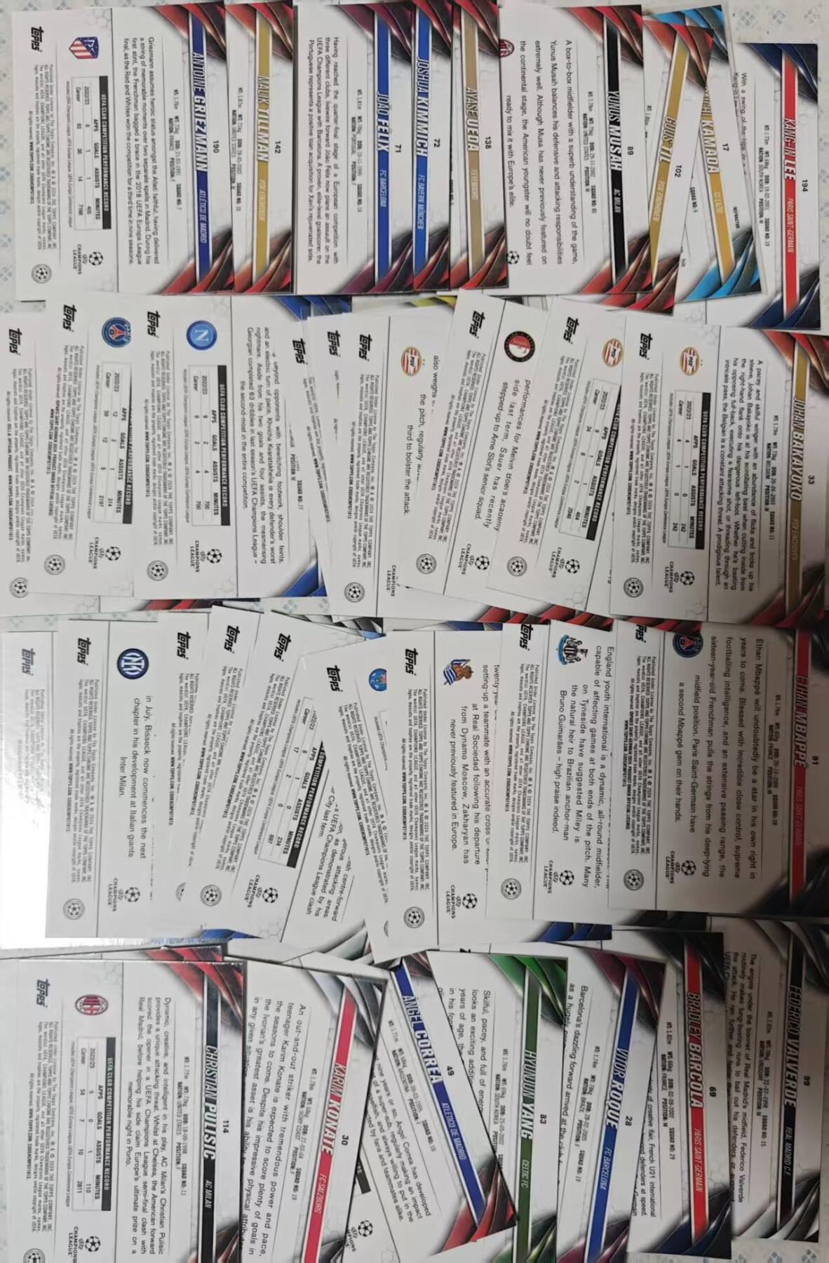 龙虎卡牌-七九场（满200元包邮，无佣金，每周六结拍，欢迎送拍） 35张 折射卡 Topps Chrome系列的欧冠足球球星卡，卡片以欧冠赛事为主题，涵盖欧洲五大联赛及荷甲、苏超等联赛的欧冠参赛球队球员，卡面采用Chrome系列标志性的金属折射工艺，是足球收藏卡中的热门品类。