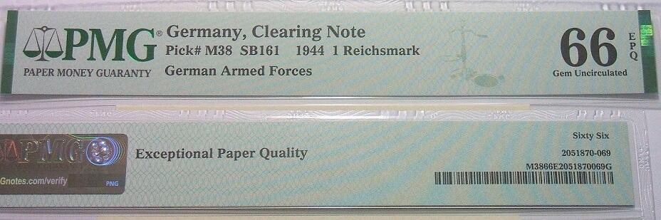 高分 PMG MS66 德国第三帝国1944年1马克 原光挺版