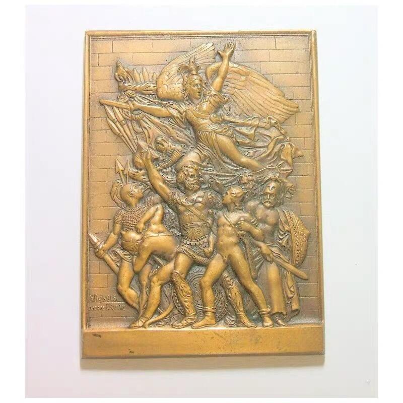 【艺术】法国艺术大章1919年 一战胜利+凯旋门浮雕拿破仑出征 高浮雕精制超大铜章 50×70MM