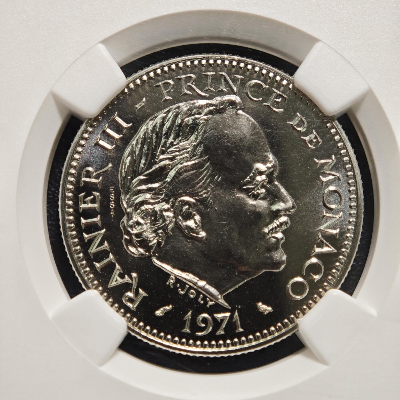 【德藏】世界币章拍卖第168期（拍品征集中~欢迎藏友联系） 1971年 摩纳哥5法郎镍质样币 NGC MS69 难得高分