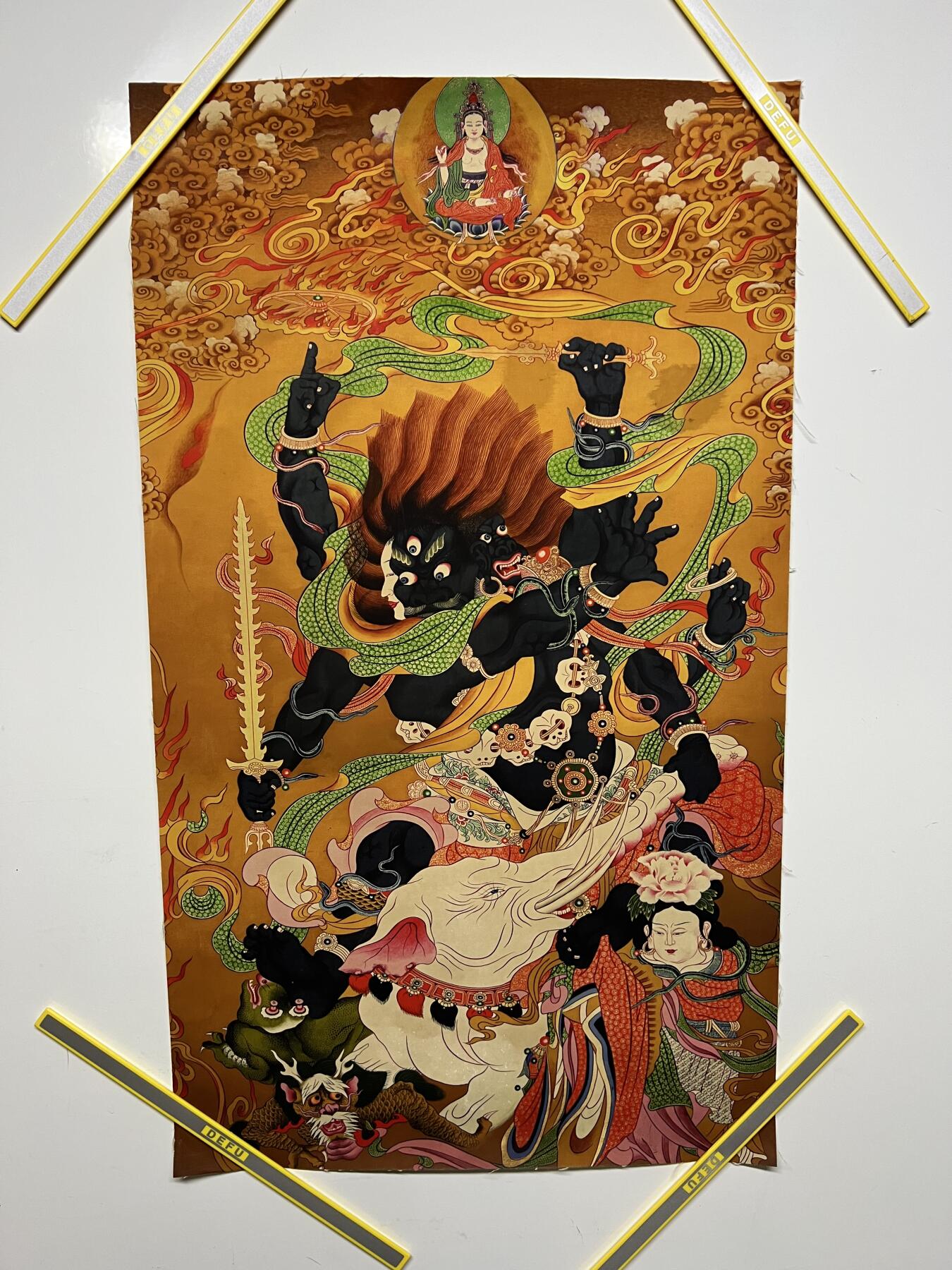 零元拍：唐卡装饰艺术复制画 （非原画）做旧工艺 名稱：金剛手菩薩怨念相 规格41✖️71