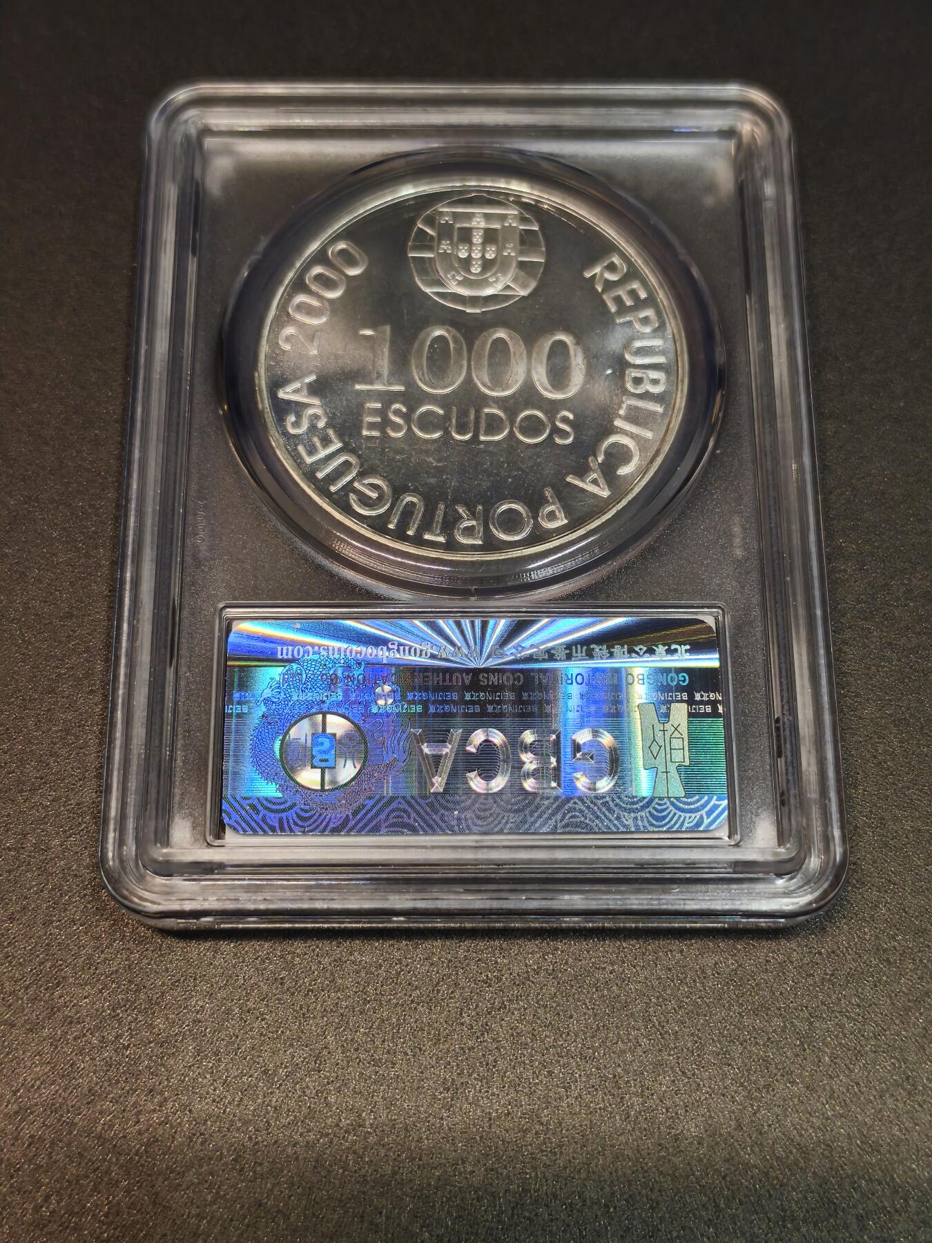 国内外机制币银元拍场 小精品场 北京公博MS67葡萄牙1000Escudos27g大银币高分银币，达洛昂德卡斯特罗人像版，车轮光非常好看，值得收藏。