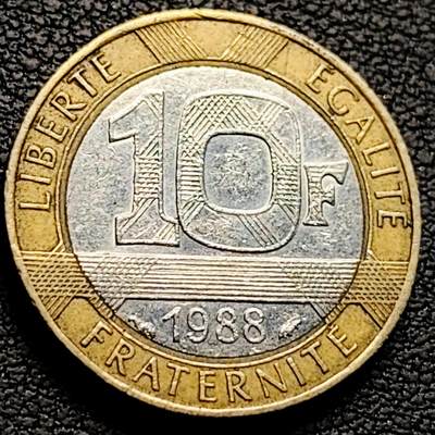 泉币菌-第214场-二月二 龙抬头 专场 拍品多 请提前出价（工作最近较忙 发货不及时，望理解） - 1988年 法国10法郎双色币 天使 小飞人 自由保护神 23mm 入欧前末版币 绝版币 