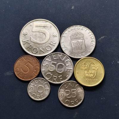 【全场包邮】纯粹捡漏拍512场 - 瑞典1981-1992年7枚套币-含UNC品相10克朗