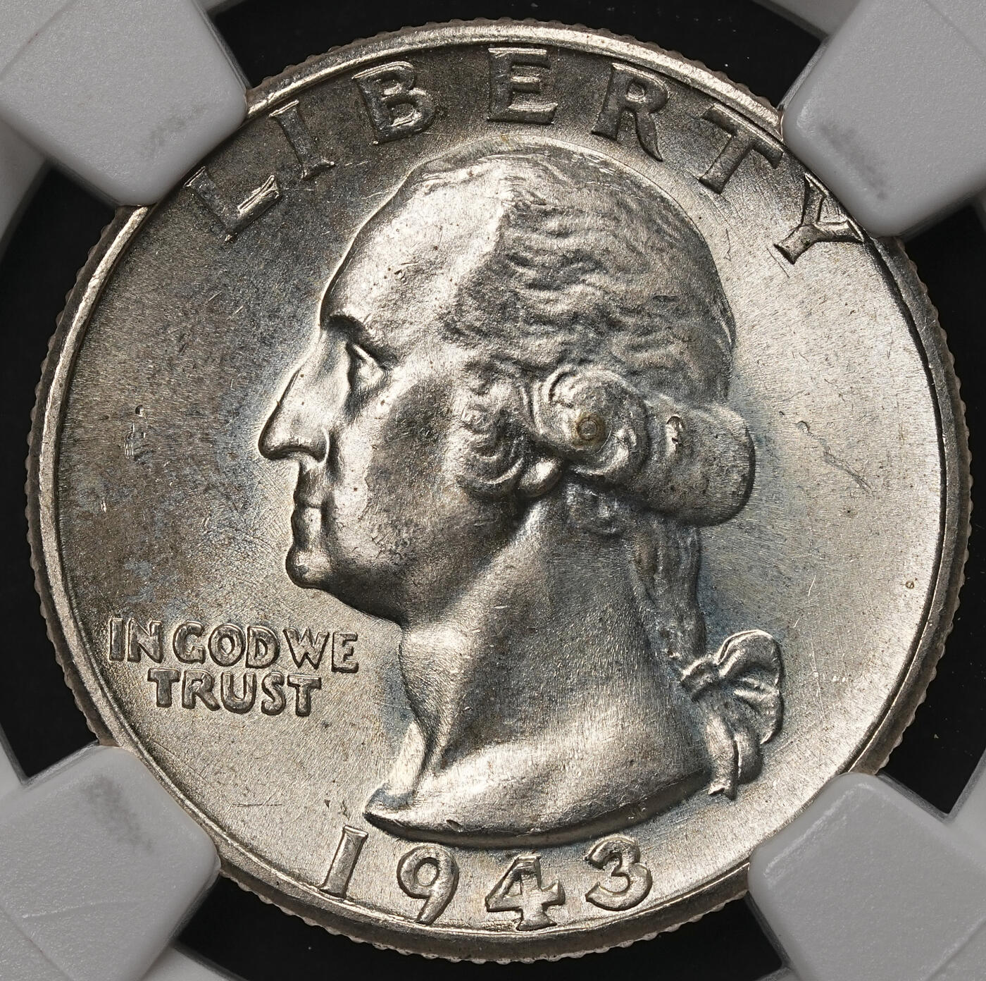 修遠堂世界钱币第108期 NGC MS65 1943年美国25美分银币，D厂铭