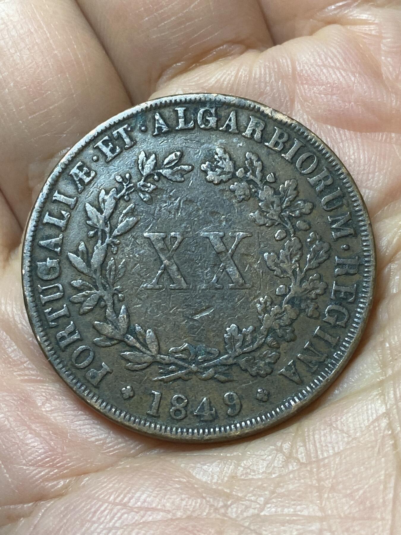 2026年第三十七场(总第二百零六场）德紧纸币特拍场(佣金3%，最低1元) 葡萄牙王国1849年20瑞斯大铜币(玛丽亚二世时期)