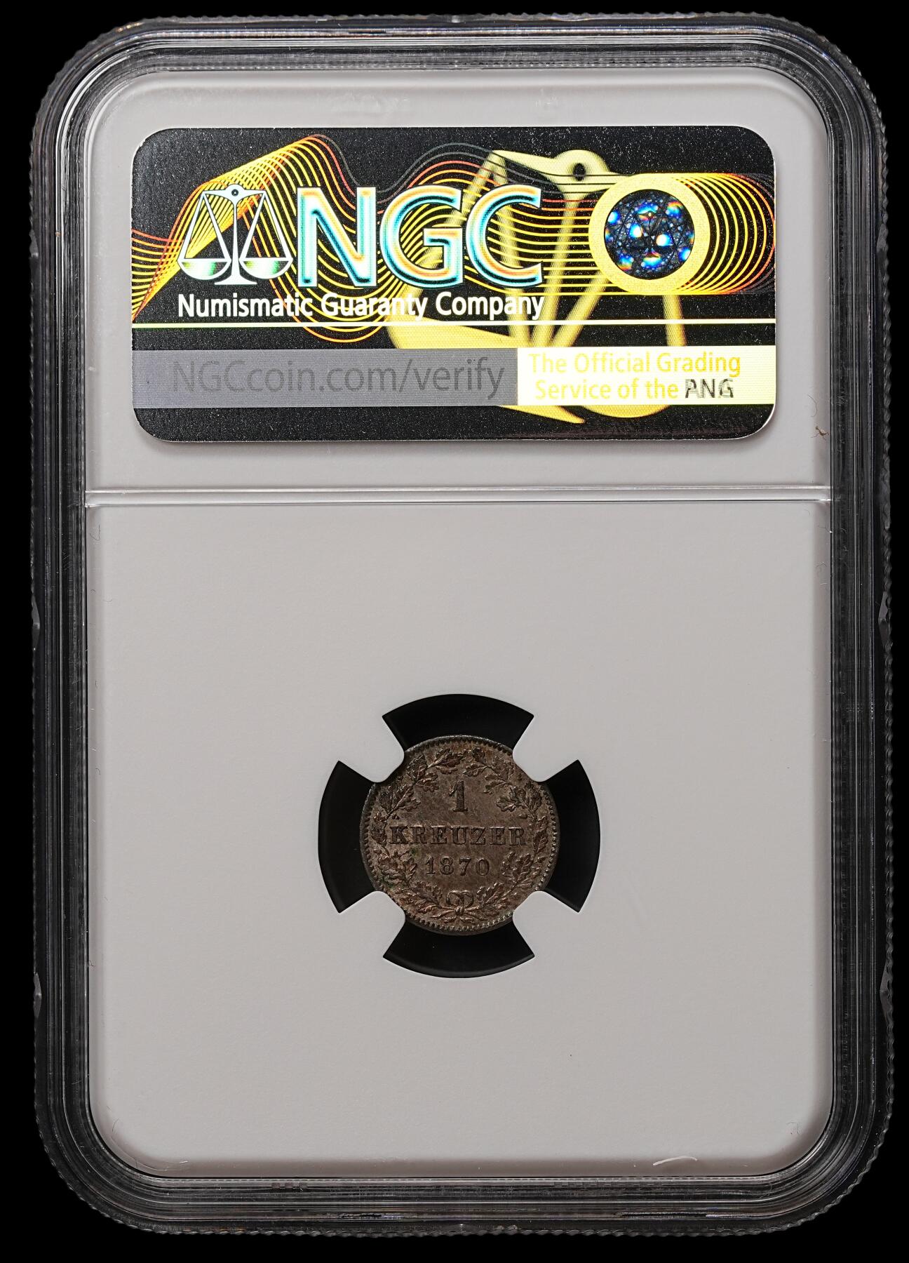 修遠堂世界钱币第108期 NGC MS62 1870年巴伐利亚1克鲁泽银币