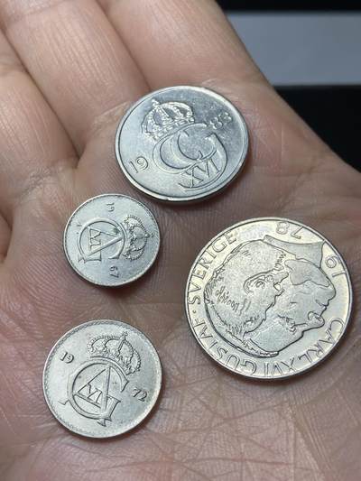 2026年第三十七场(总第二百零六场）德紧纸币特拍场(佣金3%，最低1元) - 瑞典🇸🇪4枚：1978年1克朗，1983年50欧尔，1972年25欧尔，1967年10欧尔(古斯塔夫六世时期和卡尔十六世古斯塔夫时期)
