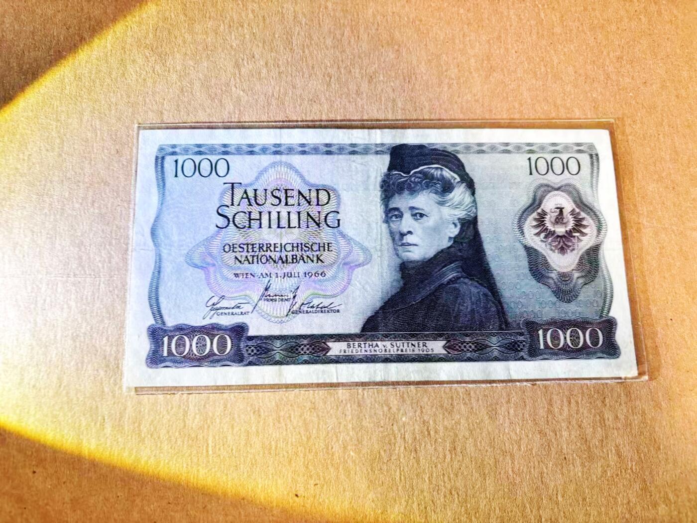 【Blue Auction】世界纸币精拍第797期——18级TOP拍卖/信誉/品质/专业/高效💫 奥地利 1966年1000先令 苏特纳 流通品相