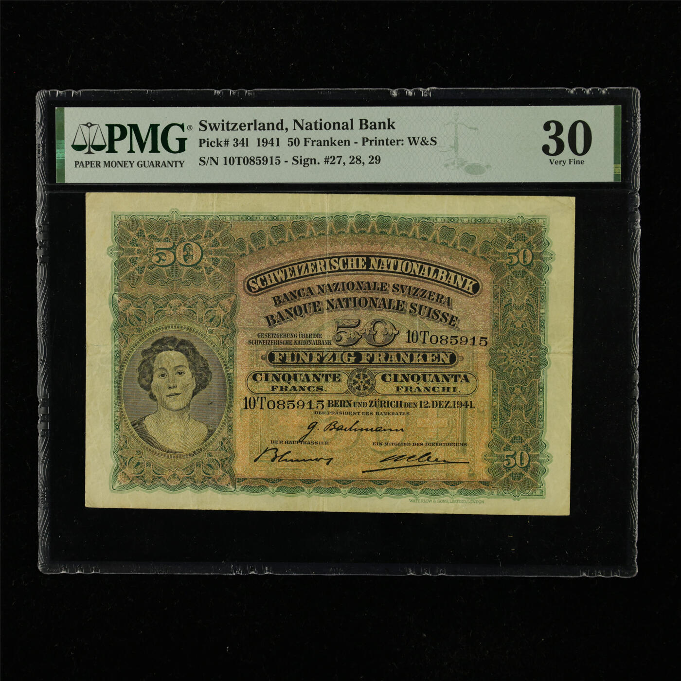 【亘邦集藏】第223期拍卖 1941年 瑞士50法郎 PMG 30 10T085915