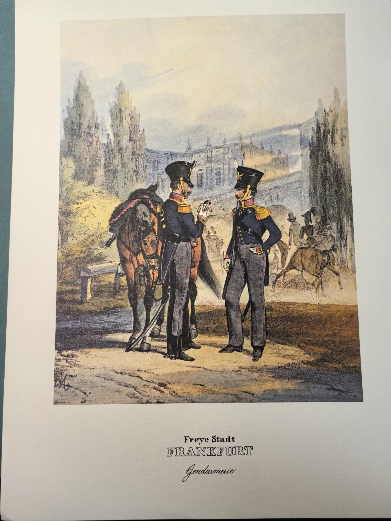 盛世勋华——号角文化勋章邮票专场拍卖第309期 大尺寸手绘图卡 法兰克福自由市宪兵 大A4尺寸 翻印自1848年出版《德意志陆军》一书