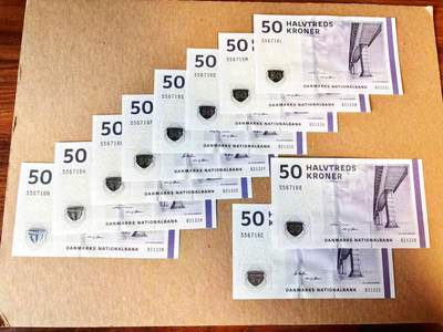 【Blue Auction】世界纸币精拍第797期——18级TOP拍卖/信誉/品质/专业/高效💫 - 【一组10张同号 不同冠号】丹麦 50克朗 全新UNC