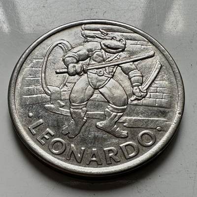 🌹外币初藏🌹🐯2026年第32场   每周二四六晚8️⃣点 接代拍 - 美国 1987年 忍者神龟 莱昂纳多 Token 银色合金