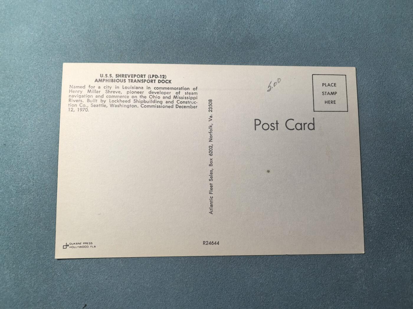 盛世勋华——号角文化勋章邮票专场拍卖第309期 美国冷战时期军舰专题明信片 施里夫港号（LPD-12）两栖船坞运输舰  