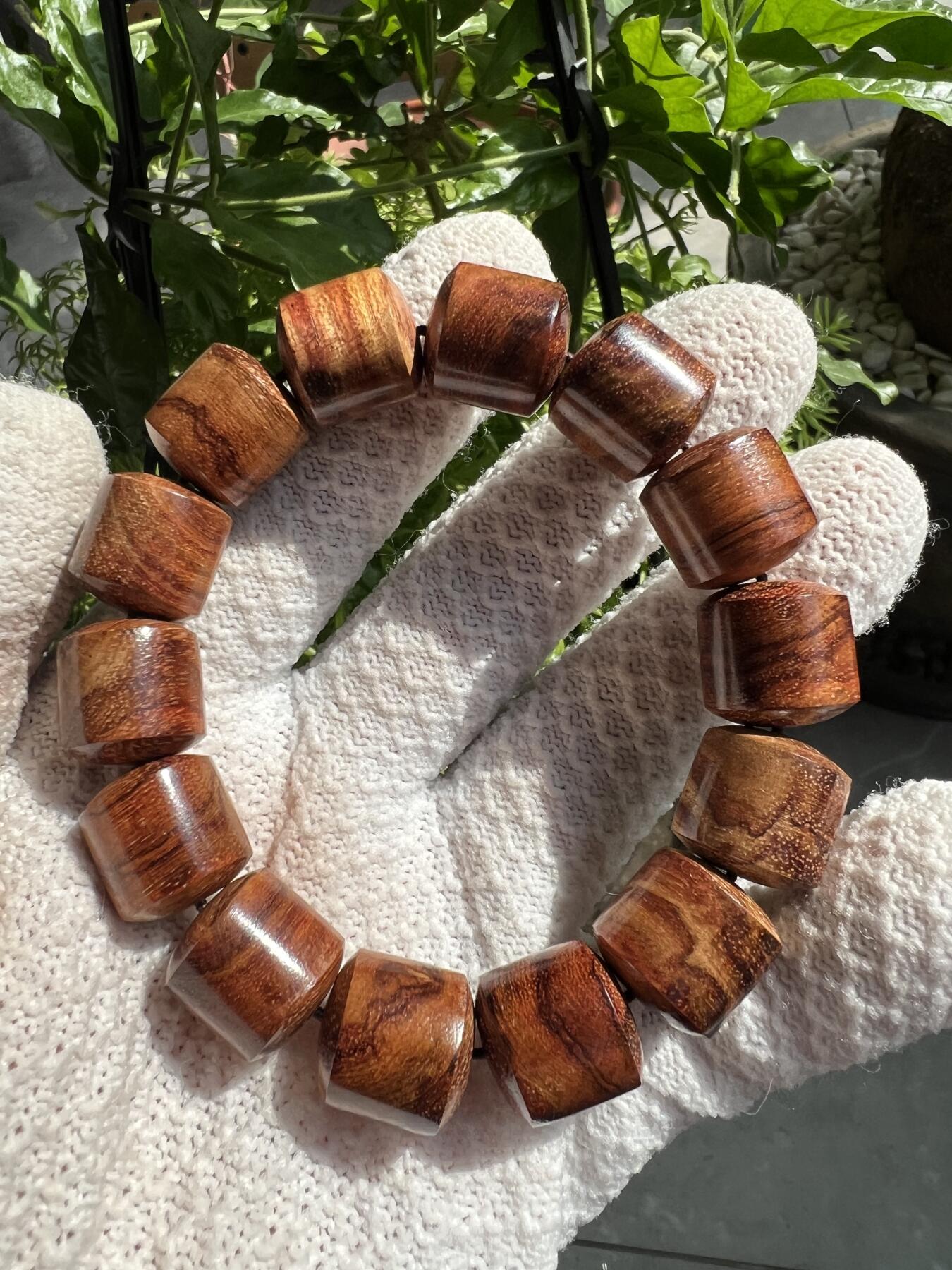 零元拍：海南黄花梨虎皮纹桶珠手串：15MM