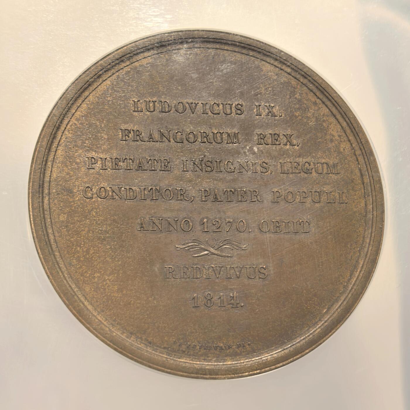 博洋堂世界钱币拍卖第165期（全场包邮） NGC MS63 法国人物纪念系列，1814年发行的路易9世国王纪念大铜章，原铸品，背面卡槽有一处磕