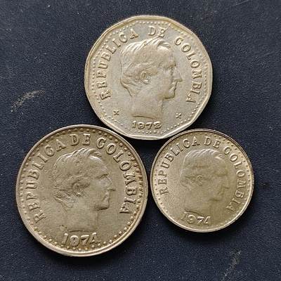 【全场包邮】纯粹捡漏拍514场 - 哥伦比亚1972-1974年弗朗西斯科·德·保拉·桑坦德3枚套币