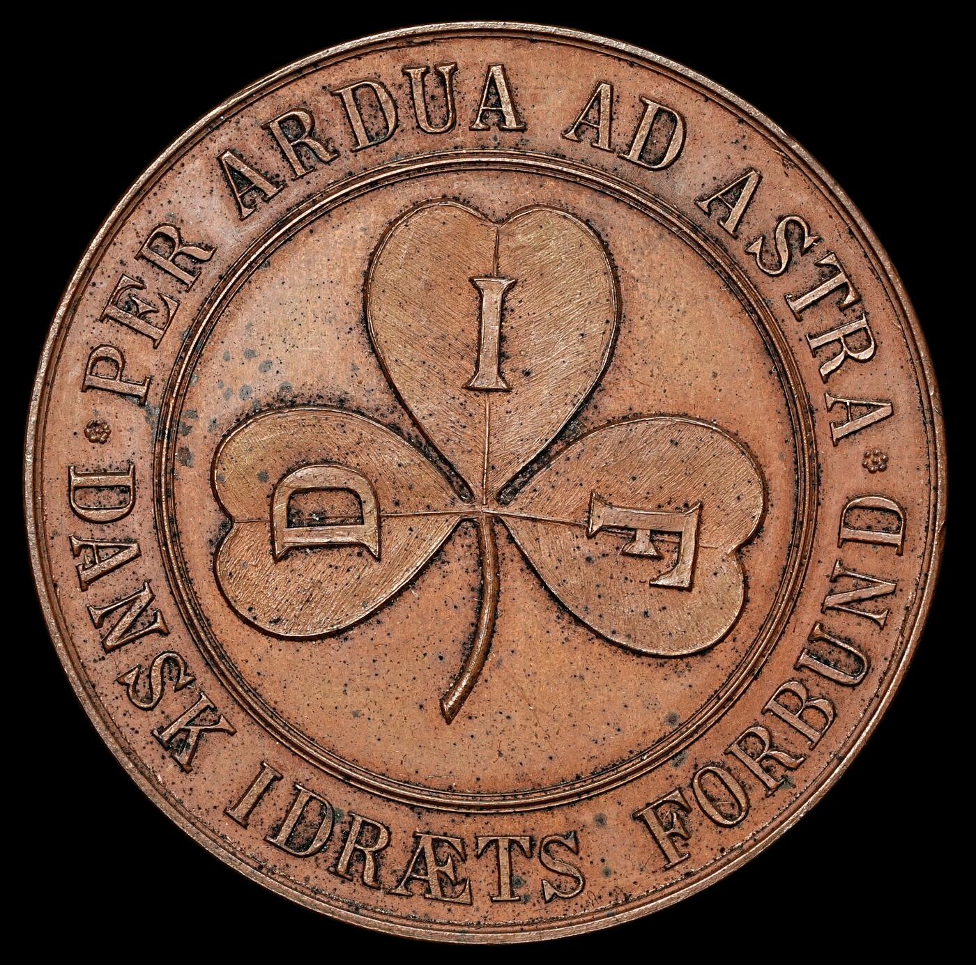 修遠堂世界钱币第108期 1911 年丹麦体育联合会（DIF）四龄犬 2000 米锦标赛铜质奖章，43.31mm，34.95g