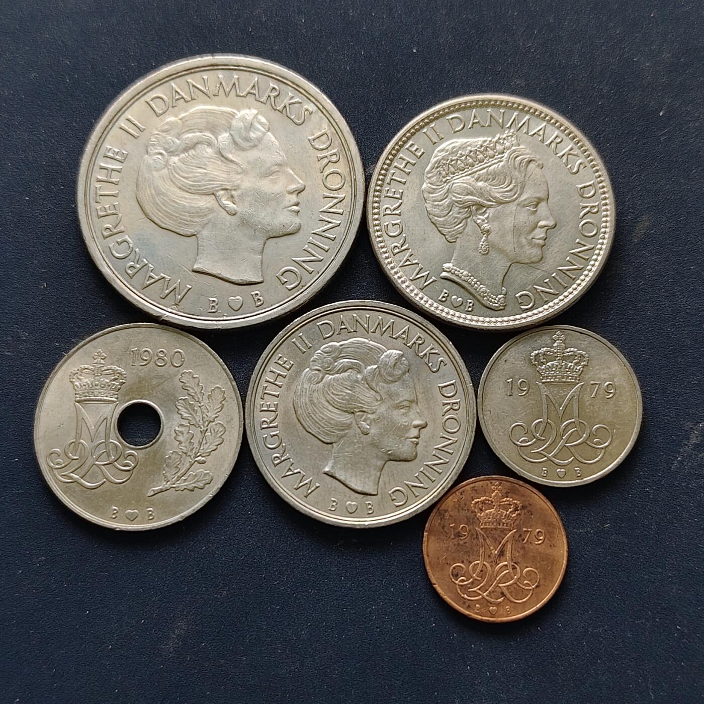 【全场包邮】纯粹捡漏拍514场 丹麦1979-1980年玛格丽特二世女王6枚套币