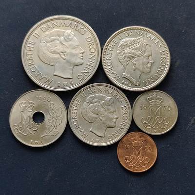 【全场包邮】纯粹捡漏拍522场 丹麦1979-1980年玛格丽特二世女王6枚套币
