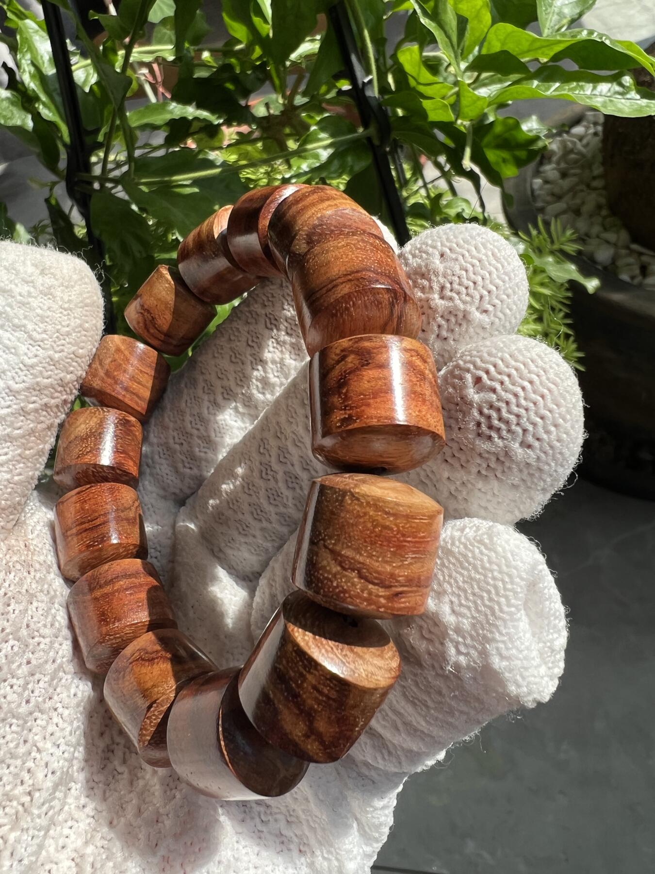 零元拍：海南黄花梨虎皮纹桶珠手串：15MM