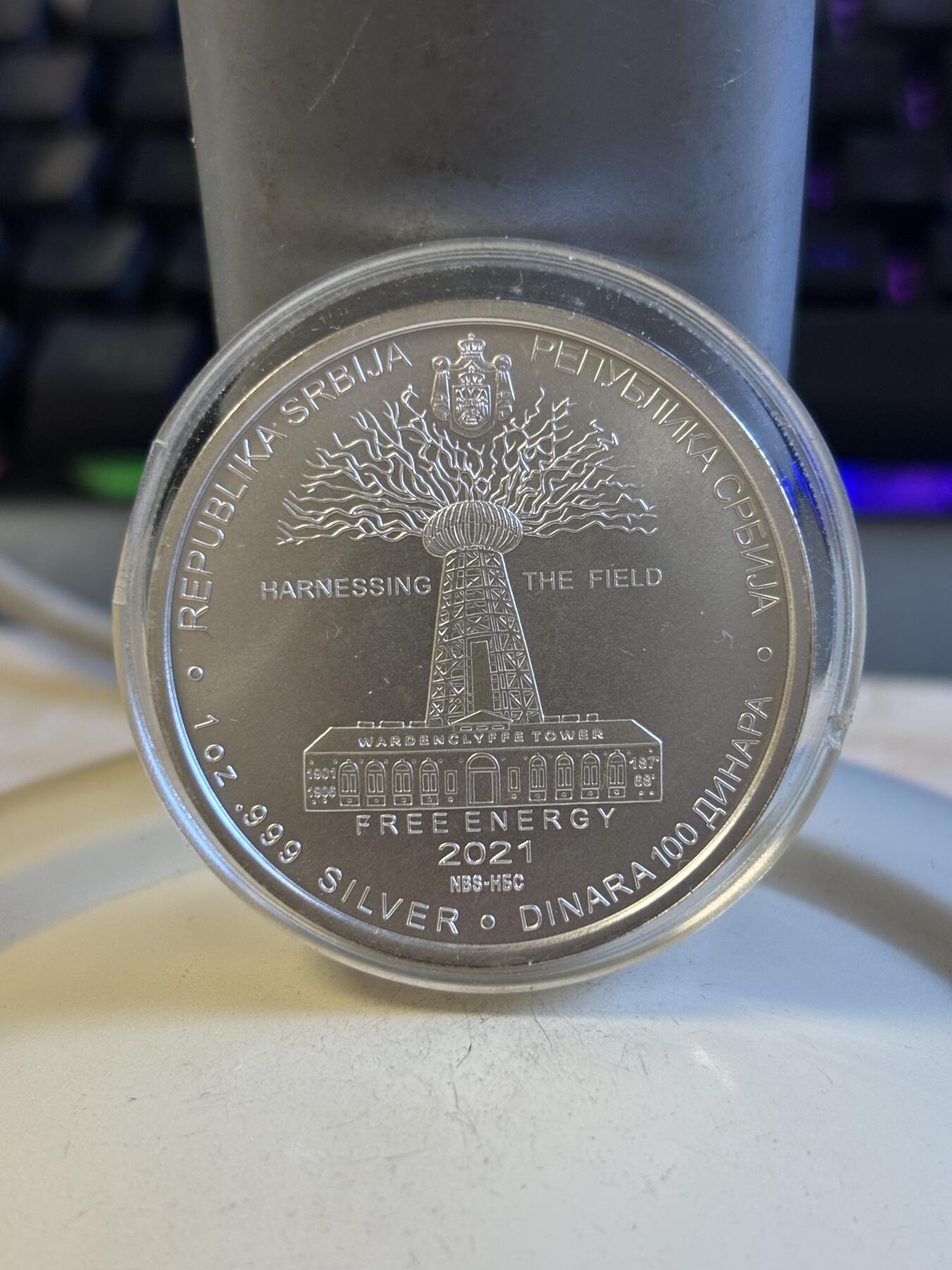 第194期拍卖 塞尔维亚2021年尼古拉特斯拉自由能源1盎司纪念银币，999银，40.25毫米，50000枚