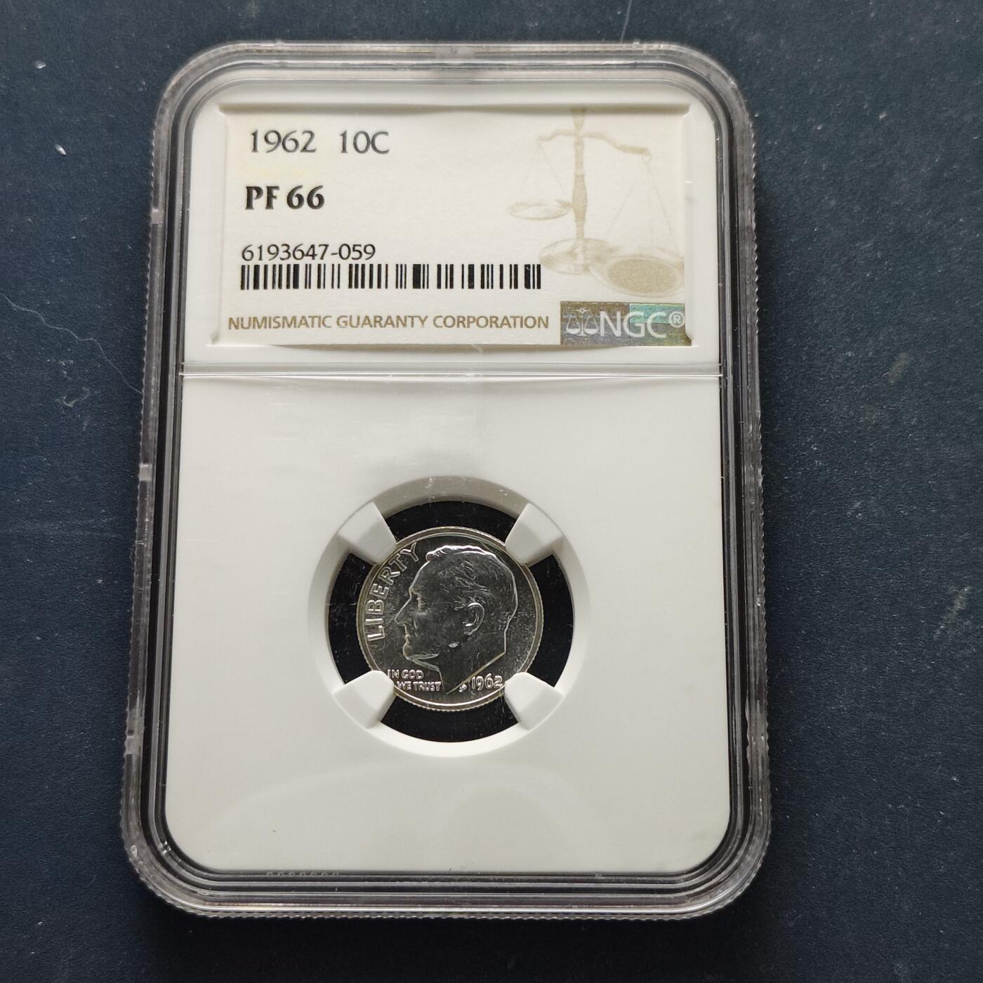 【全场包邮】纯粹捡漏拍515场 美国1962年罗斯福10分精制银币【17.9毫米2.5克90%】-NGC PF66