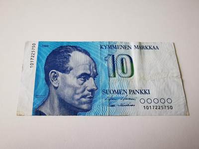 零零发流通品外国纸币拍卖 无佣金 - 芬兰10马克小裂口