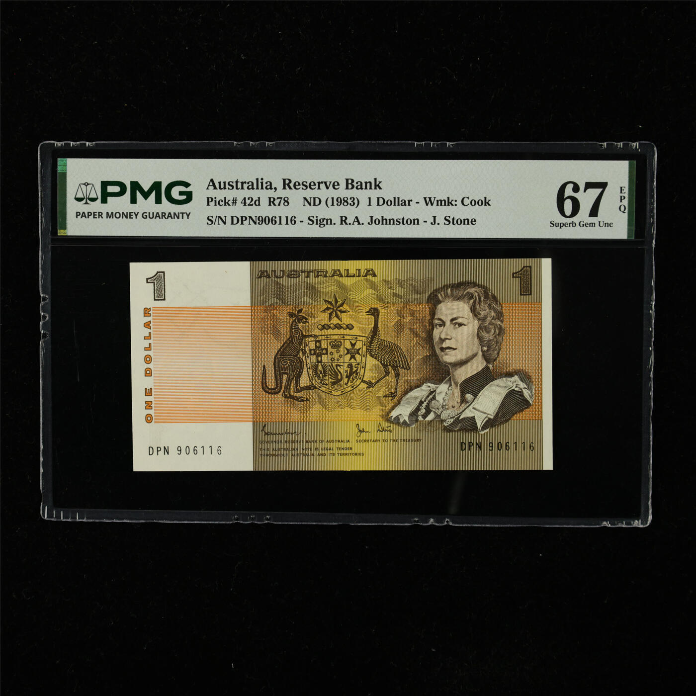 【亘邦集藏】第223期拍卖 1983年 澳大利亚1澳元 PMG 67EPQ DPN906116