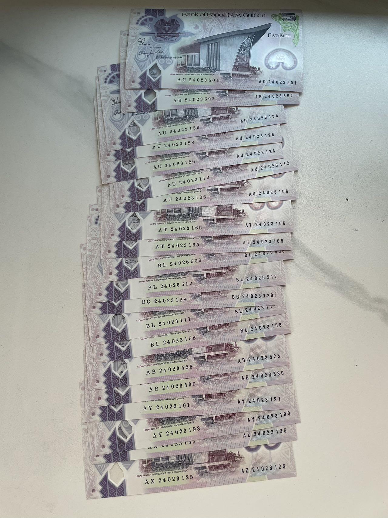 🇵🇬2608¥ ¥巴新2026年100基纳塑料钞，纪念巴新首位华裔总理/国父陈仲民先生，无47（周三发货） 巴新2024年5基纳，新日期，无47，豹子号111，BL24 023111