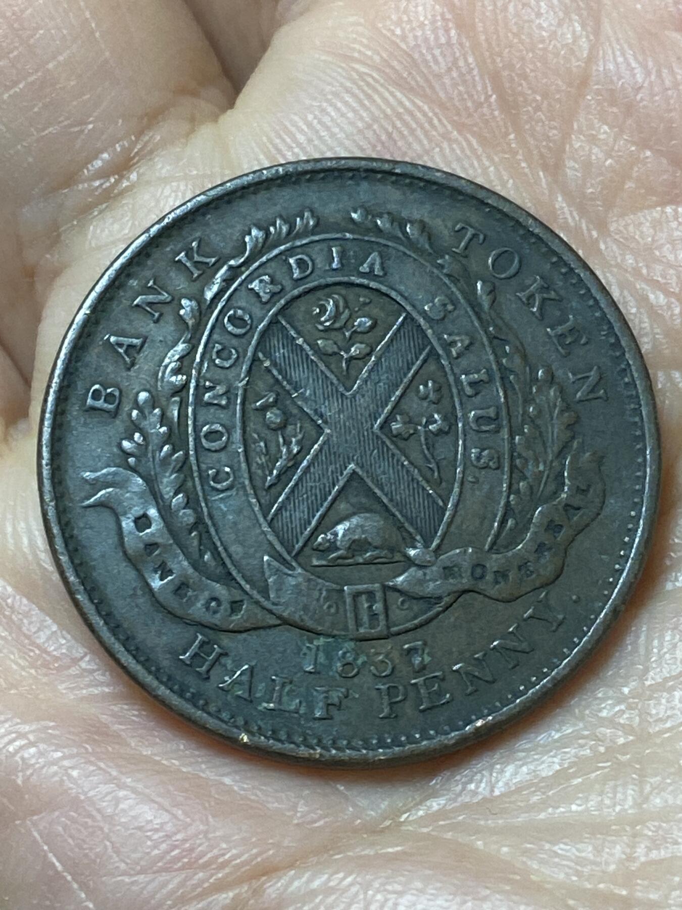 2026年第三十七场(总第二百零六场）德紧纸币特拍场(佣金3%，最低1元) 少见好品–下加拿大省1837年1/2便士、1苏双面值代币(BANK OF MONTRAL–蒙特利尔银行版)