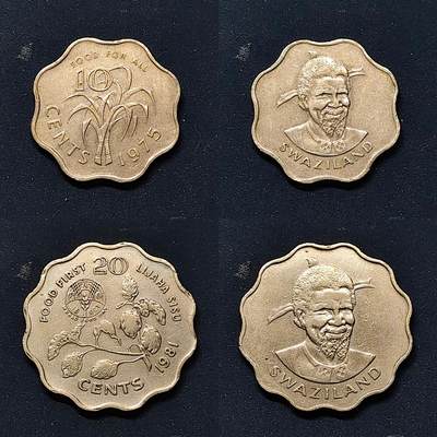 【全场包邮】纯粹捡漏拍522场 斯威士兰1975-1981年FAO纪念币5枚套币