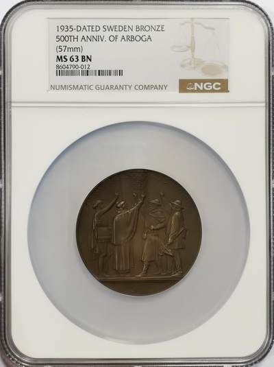 博洋堂世界钱币拍卖第165期（全场包邮） - NGC MS63 瑞典1935年议会成立500周年纪念大铜章。57mm大尺寸