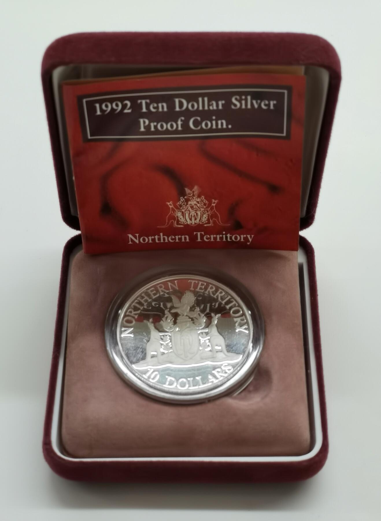 博洋堂世界钱币拍卖第165期（全场包邮） 澳大利亚1992年10元精制银币 澳大利亚州系列-北方领地 20克925银 发行量：3万 盒证全