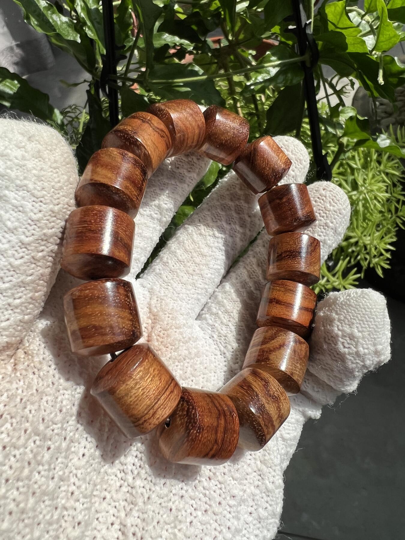 零元拍：海南黄花梨虎皮纹桶珠手串：15MM