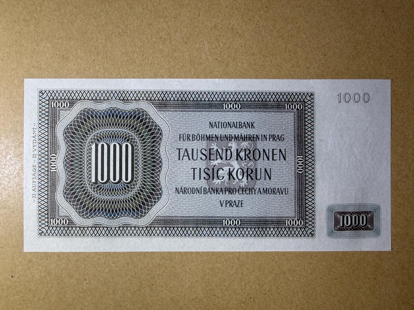 《艾美收藏》第237期-3.22周日外币强钞白金场 波西米亚与摩拉维亚1000克朗 UNC 1942年老版本 大票幅 无47