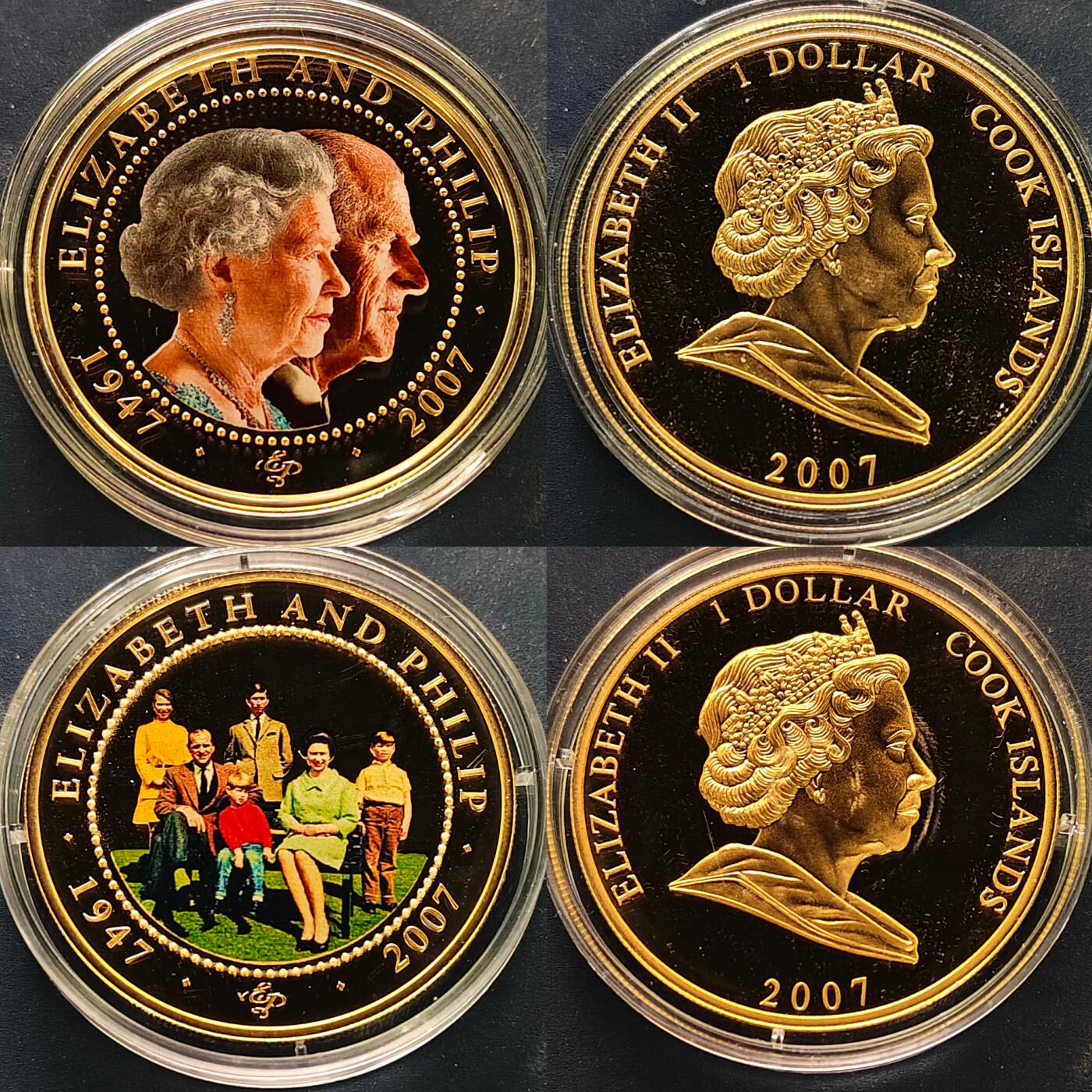 【全场包邮】纯粹捡漏拍515场 库克群岛2007年1元女王钻石婚彩色精制镀金克朗纪念币12枚官方盒装套币