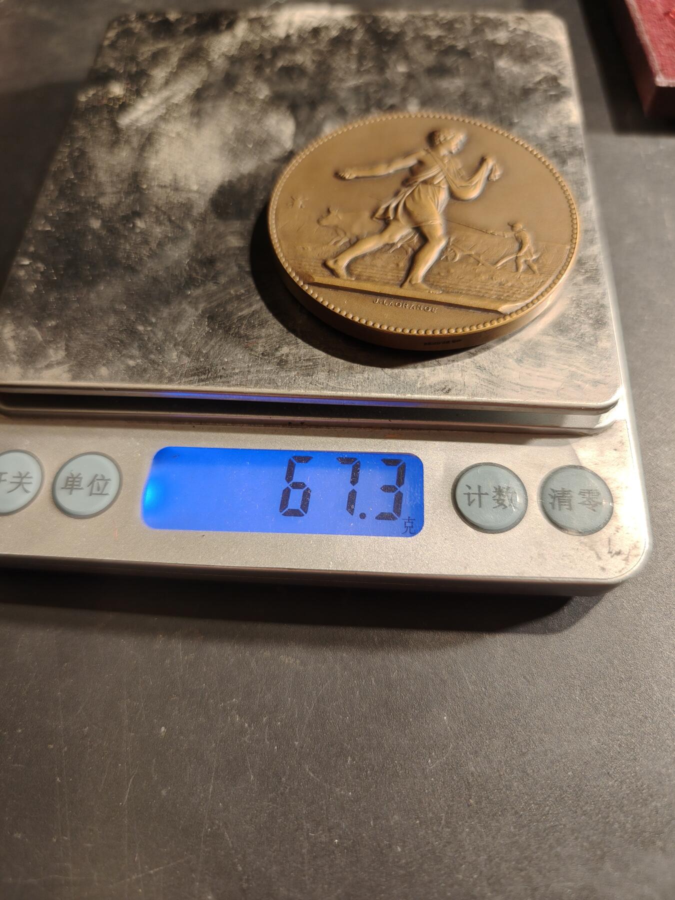 老王徽章第188期 法国农业科学院氮工业奖大铜章    播种女神     原盒，盒子扣不紧     直径50mm    重量67.3g 