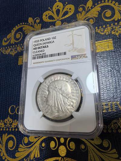 长老汇马年精选第十二场拍卖 - 1933波兰女王10兹罗提银币，22克750银，NGC AUD