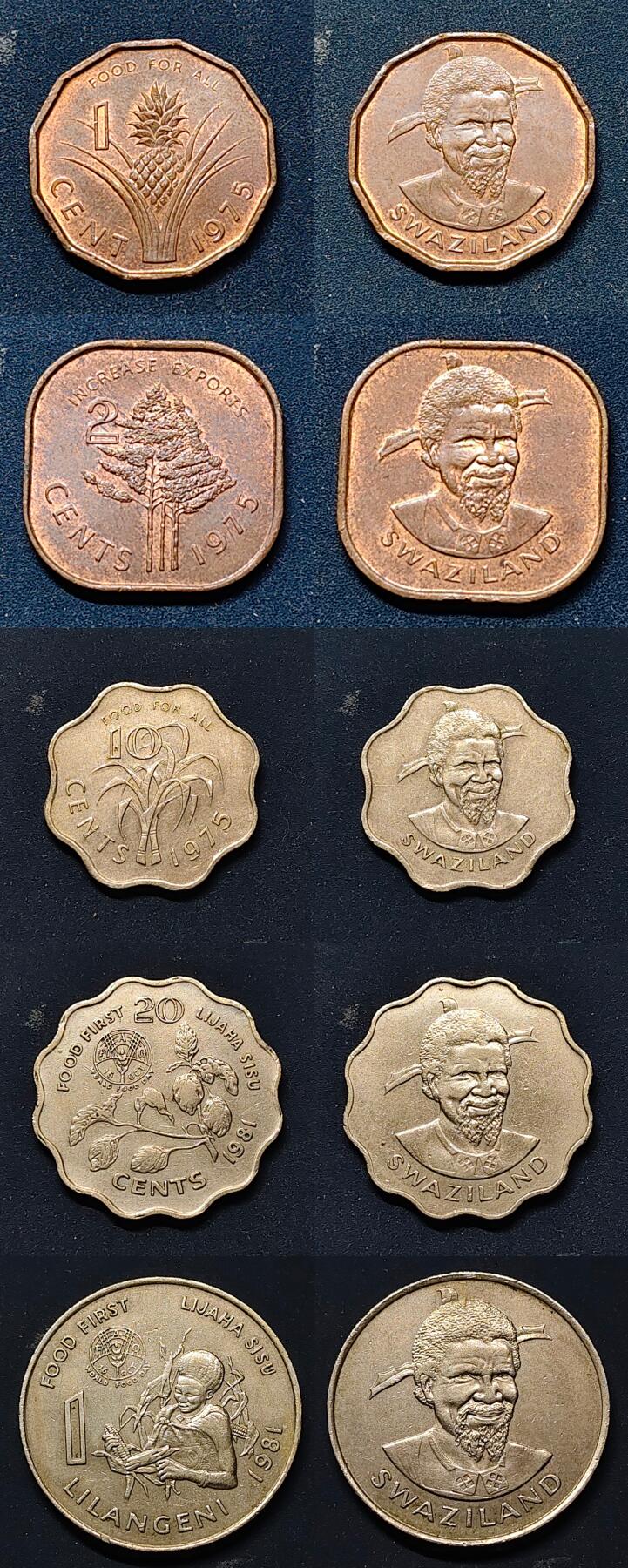 【全场包邮】纯粹捡漏拍514场 斯威士兰1975-1981年FAO纪念币5枚套币