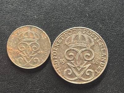 邮泉阁限时拍卖第四十三场（硬币在国外。请付邮费6元。） - 瑞典古斯塔沃五世国王铁币2枚