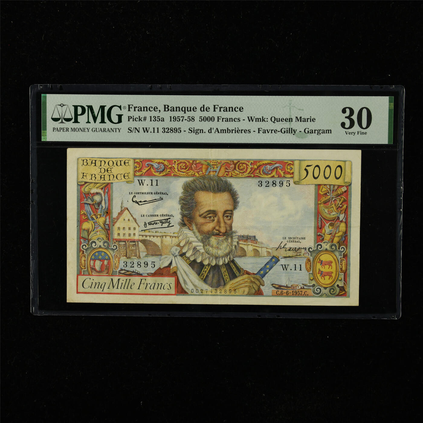 【亘邦集藏】第223期拍卖 1957-58年 法国5000法郎 PMG 30 W.11 32895