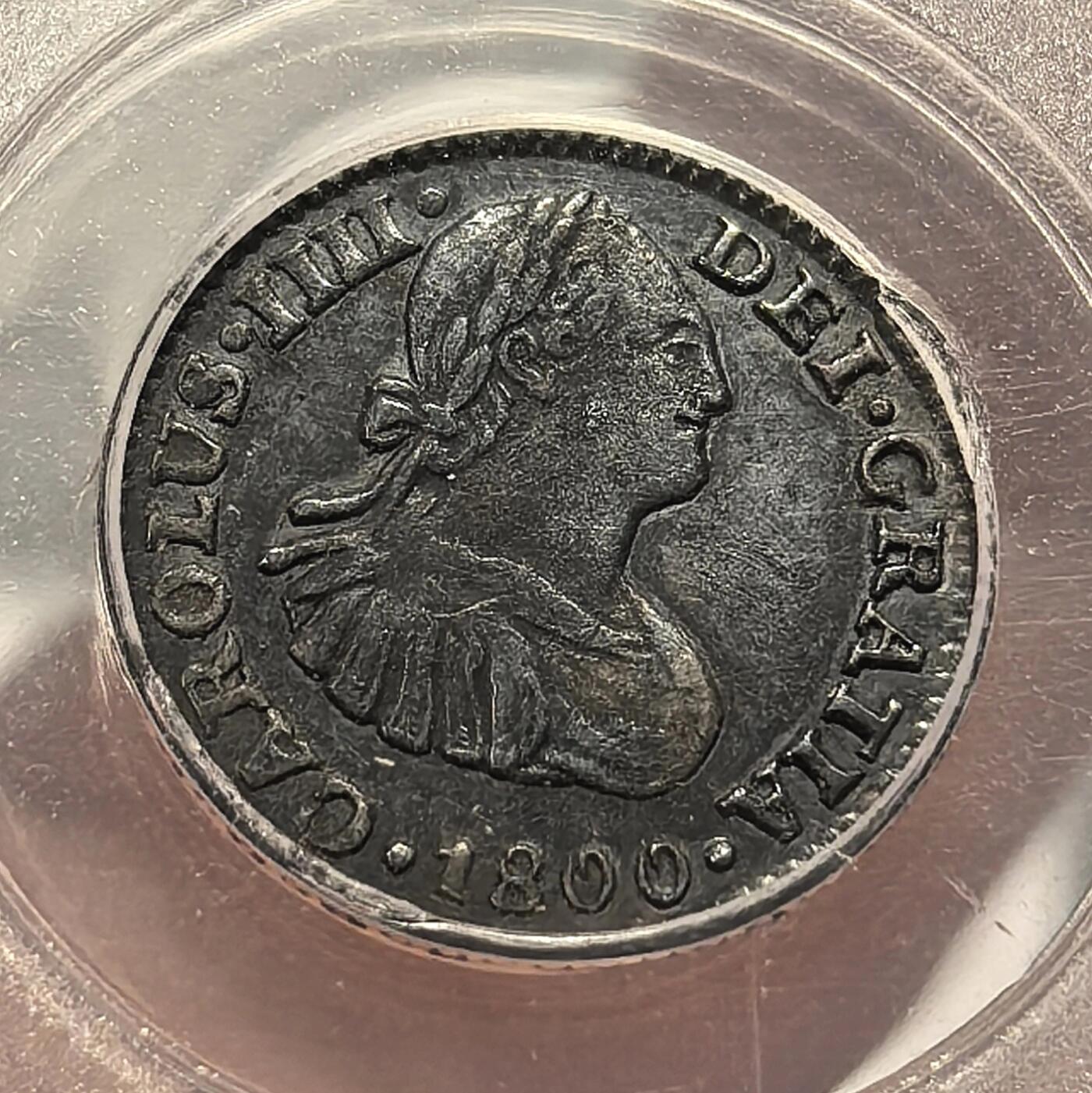 博洋堂世界钱币拍卖第165期（全场包邮） 公博 AU50 西属墨西哥1800年MO FM卡洛斯四世1/2R双柱银币，少见半里亚尔辅币