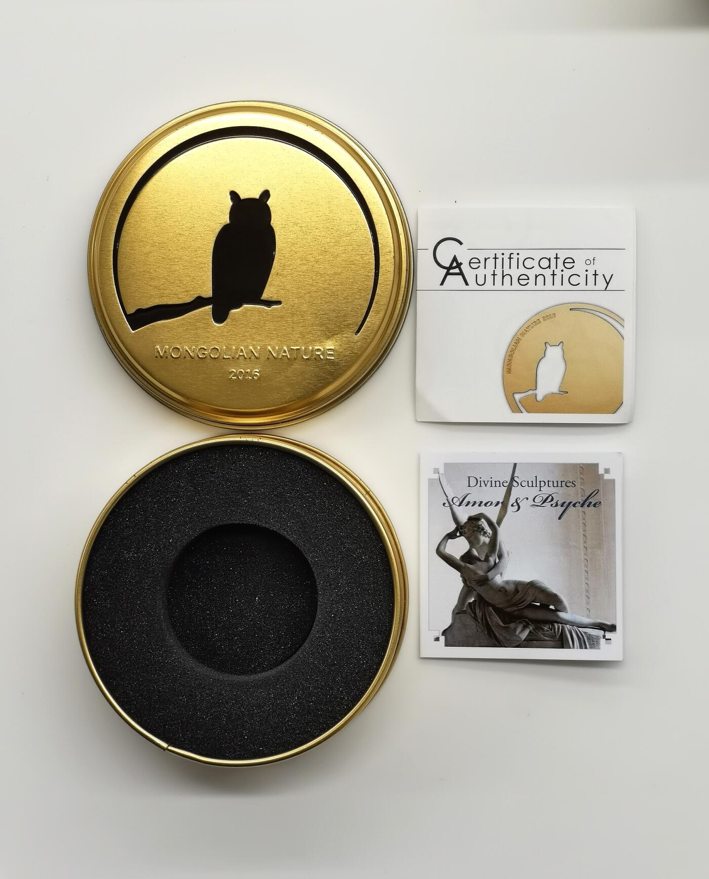 博洋堂世界钱币拍卖第165期（全场包邮） PCGS MS69 蒙古2016年500图格里克镀金普制银币 蒙古自然-猫头鹰 1/2盎司925银 发行量：2500 盒证全 首发标