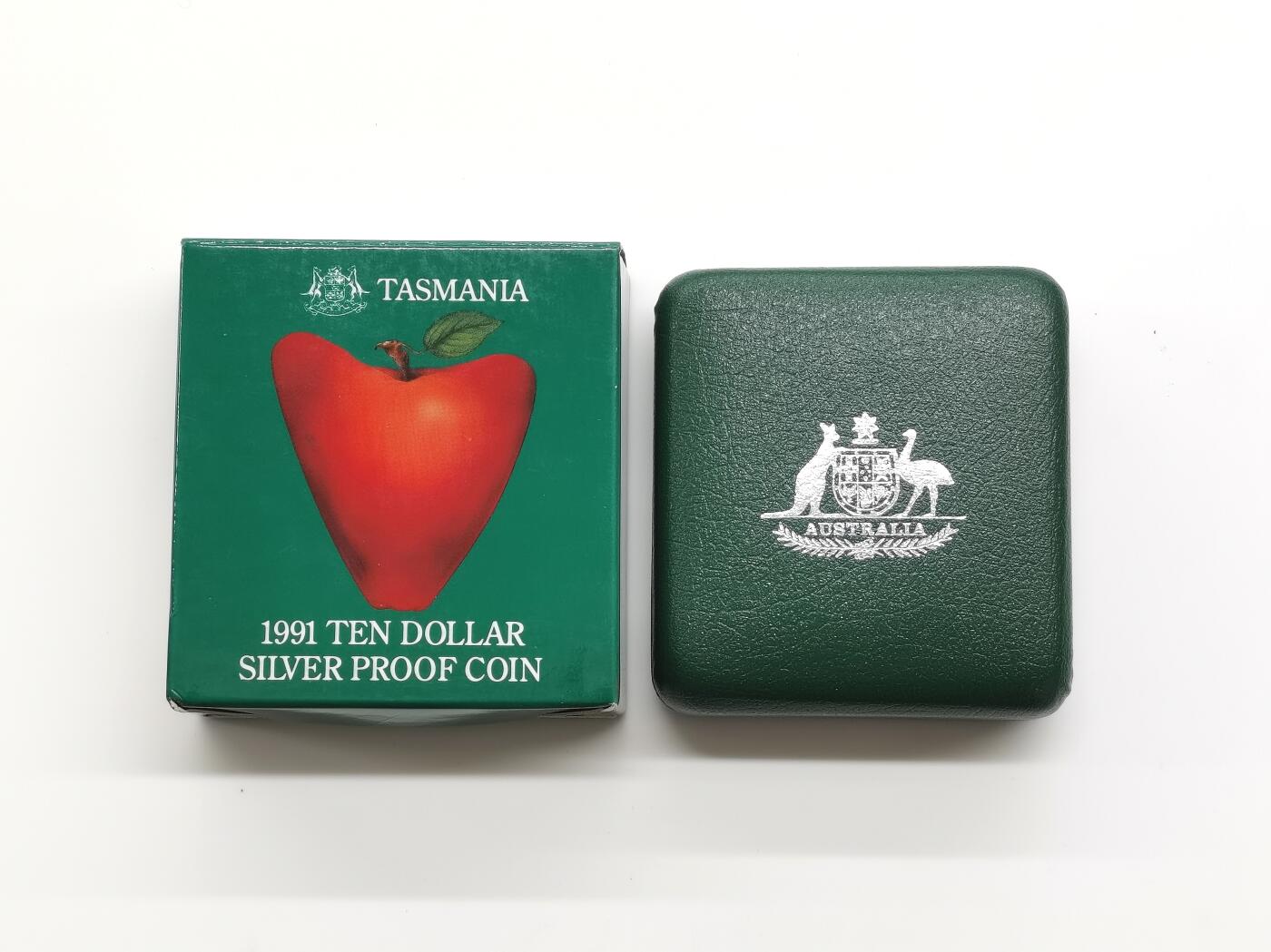 博洋堂世界钱币拍卖第165期（全场包邮） 澳大利亚1991年10元精制银币 澳大利亚州系列-塔斯马尼亚 20克925银 发行量:约2.8万 盒证全