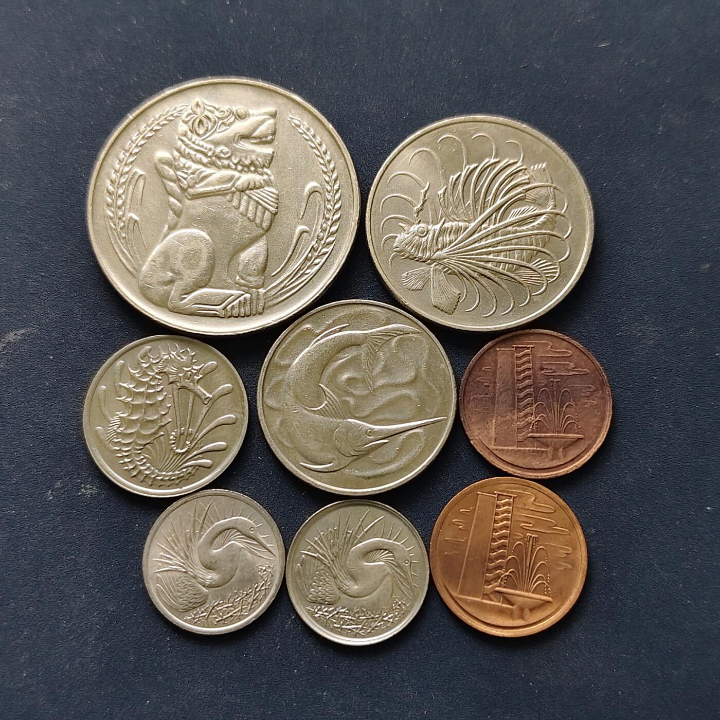 【全场包邮】纯粹捡漏拍514场 新加坡1969-1983年动物版8枚套币-1/5分为磁性和非磁性2版本