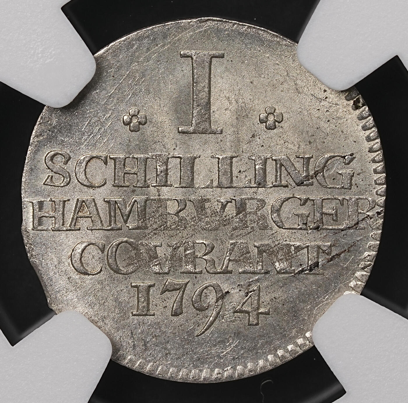 修遠堂世界钱币第108期 NGC MS64  1794年汉堡1先令银币