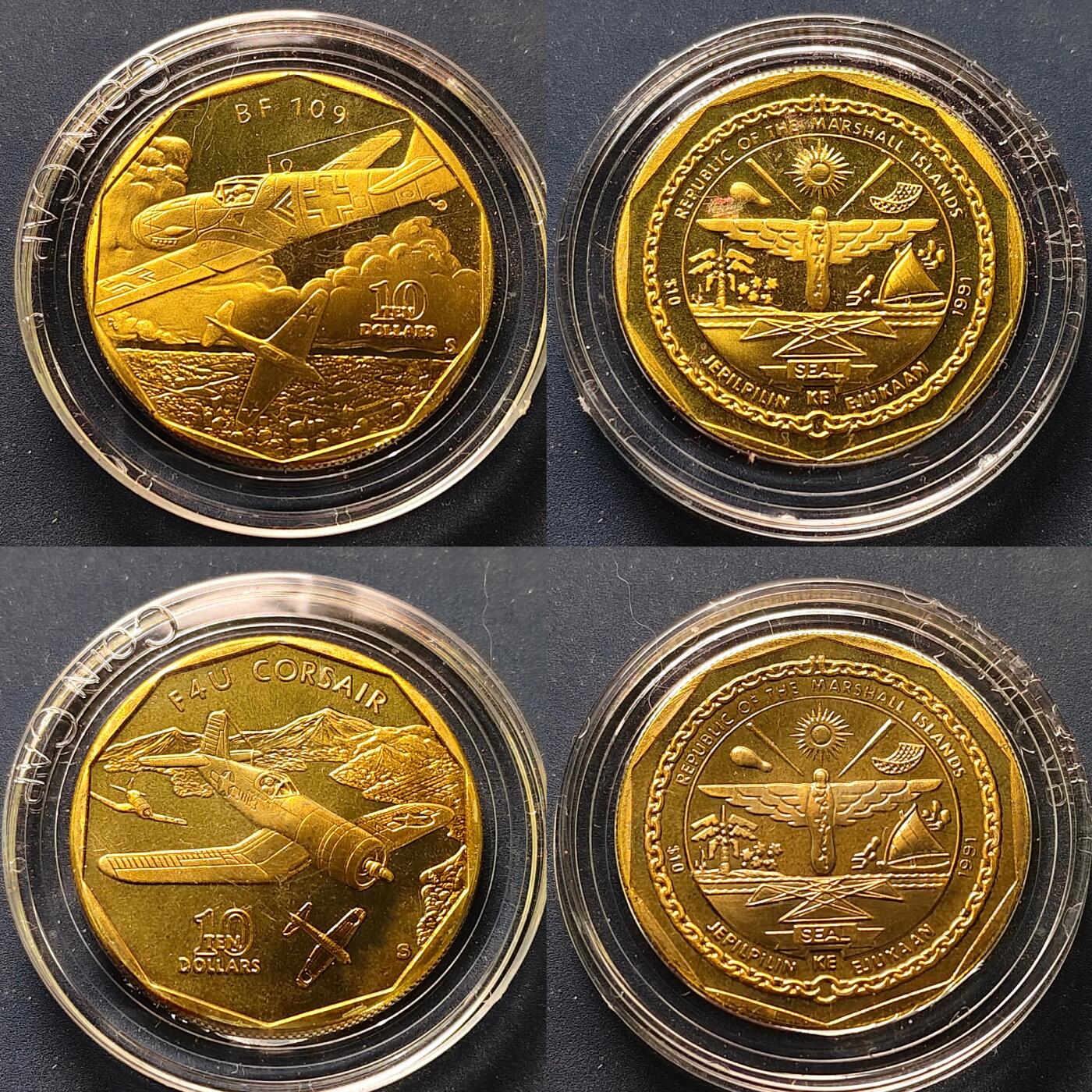 【全场包邮】纯粹捡漏拍515场 马绍尔群岛1991年10元二战传奇战机系列24枚官方盒装精制铜币-盒证全