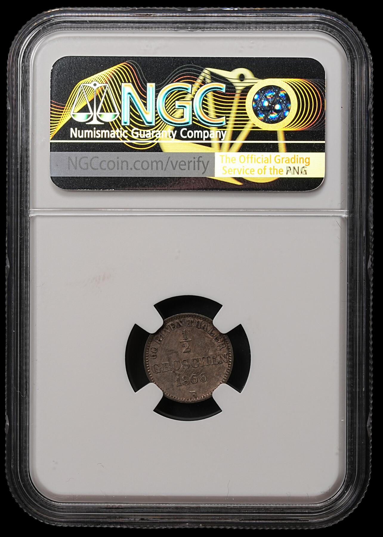 修遠堂世界钱币第108期 NGC MS62 1866年奥尔登堡1/2 格罗申银币