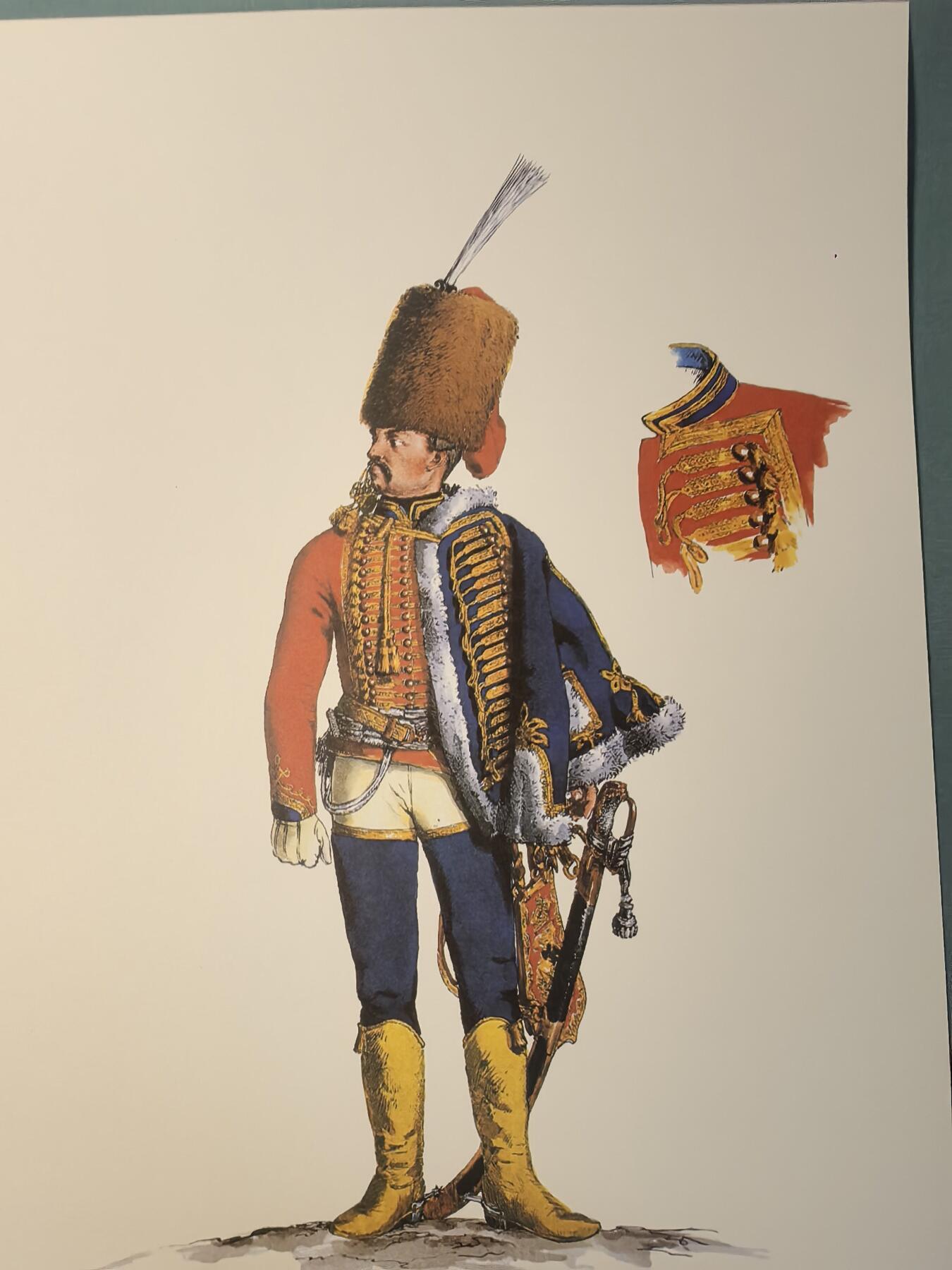 盛世勋华——号角文化勋章邮票专场拍卖第309期 大尺寸手绘图卡 普鲁士王国第2骠骑兵团军官 大A4尺寸 翻印自1851年出版《腓特烈大帝的军队》一书